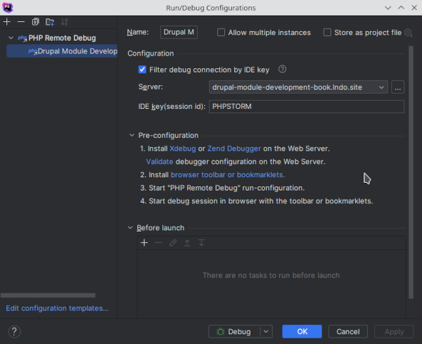 Run/Debug Configurations window on PhpStorm IDE